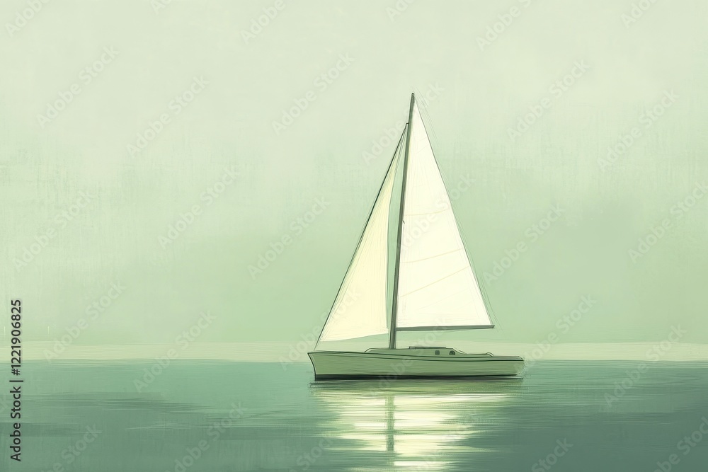 Fototapeta premium A sailboat glides serenely across calm sea waters
