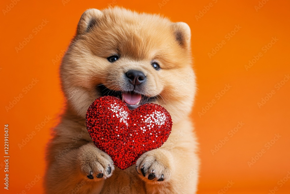 Chow - my desired dog. Ad conceptual art. Cute chow canine with sparkling rhinestones red heart - sign of love, funny greeting card. Dog valentine card inspiration. Animal valentines. Chow - my desired dog. Ad conceptual art. Cute chow canine with sparkling rhinestones red heart - sign of love, funny greeting card. Dog valentine card inspiration. Animal valentines.
