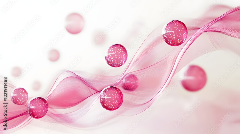 Fototapeta premium Pink glitter spheres float on flowing pink fabric