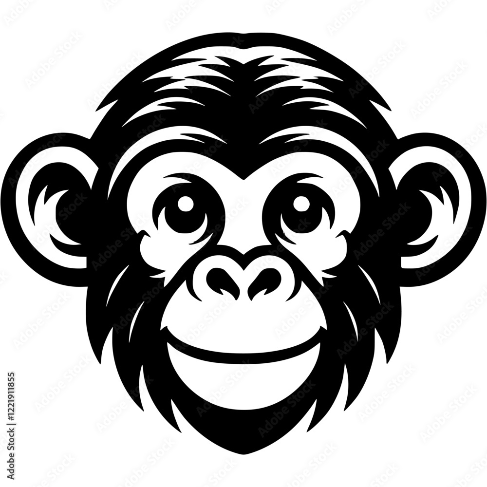 Tattoo of good natured monkey with big ears head in monochrome. Eared primate macaque. Engraving minimalistic vector in black ink drawing on transparent background Tattoo of good natured monkey with big ears head in monochrome. Eared primate macaque. Engraving minimalistic vector in black ink drawing on transparent background
