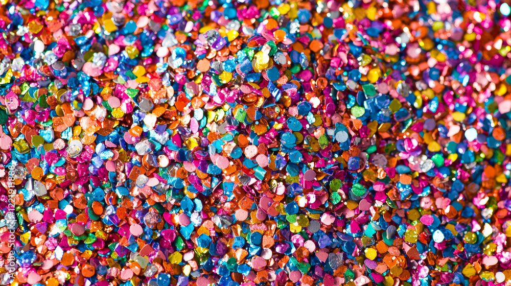 Abstract festive texture shimmering bokeh light confetti party happy colorful background