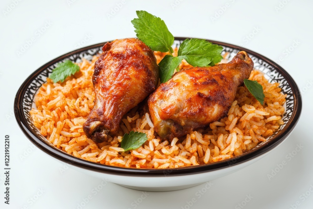 Fototapeta premium Delicious Jollof Rice with Fried Chicken Dish