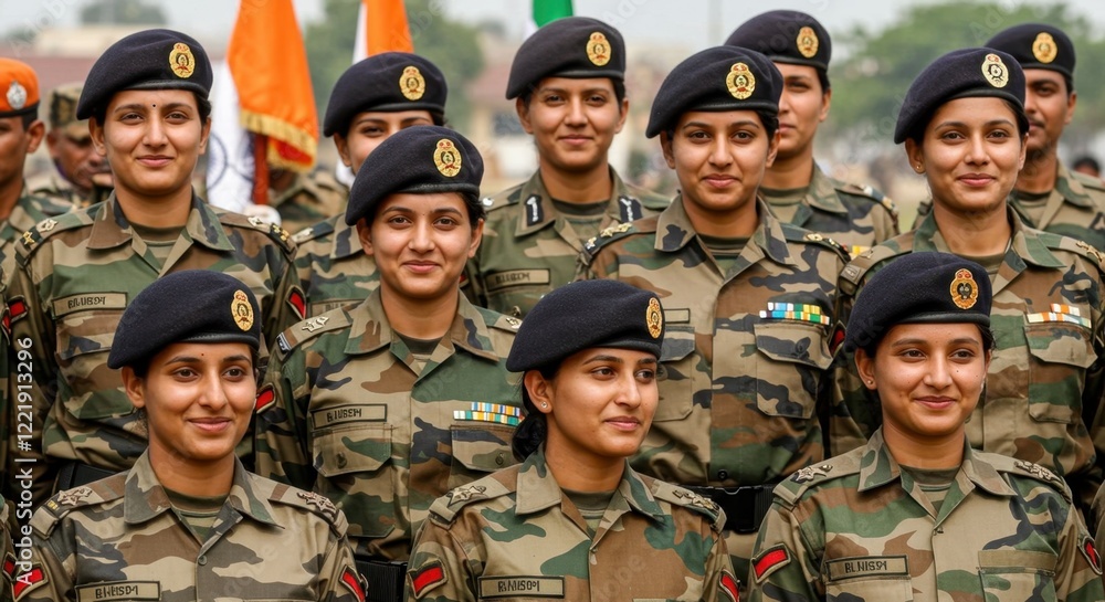 Naklejka premium Group of female soldiers in uniform during a parade, showcasing pride