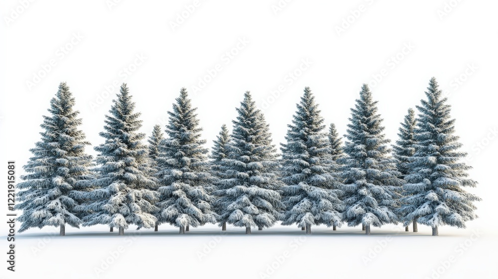 Obraz premium Snow-Covered Pine Trees in a Winter Landscape