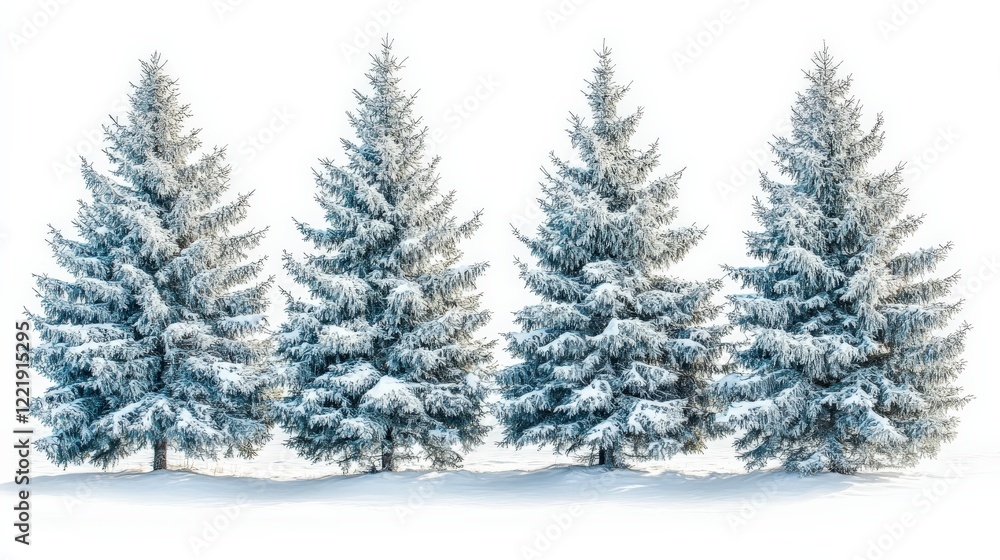 Fototapeta premium Snow-Covered Pine Trees in a Winter Landscape