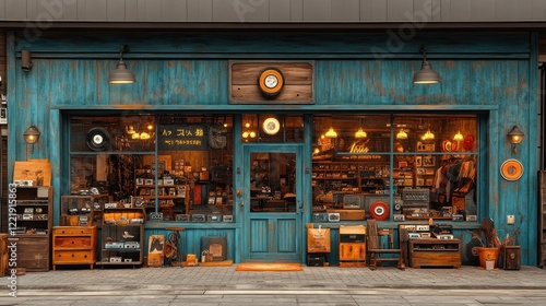 Vintage Record Store in Teal Building