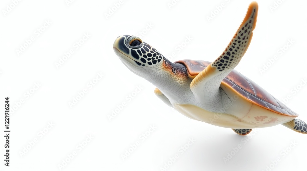 Fototapeta premium Sea Turtle Swimming, White Background