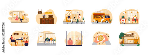 Coffee Shop set illustration. Flat vector illustrations
