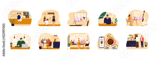 Coffee Shop set illustration. Flat vector illustrations