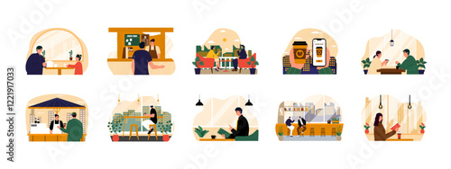 Coffee Shop set illustration. Flat vector illustrations