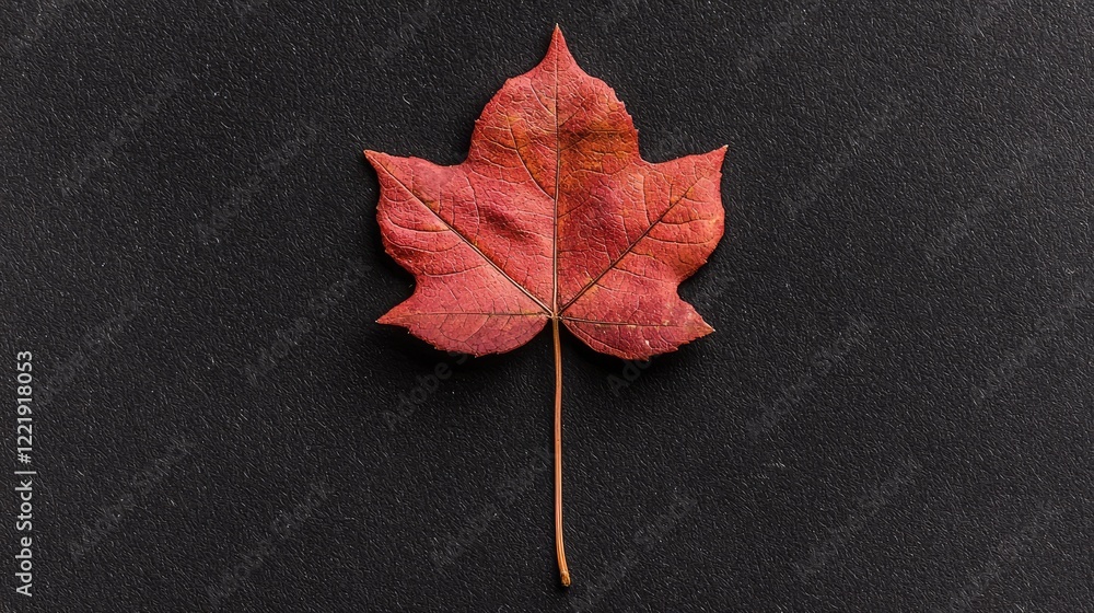 Red autumn leaf on dark surface, fall season, nature background, seasonal design Red autumn leaf on dark surface, fall season, nature background, seasonal design