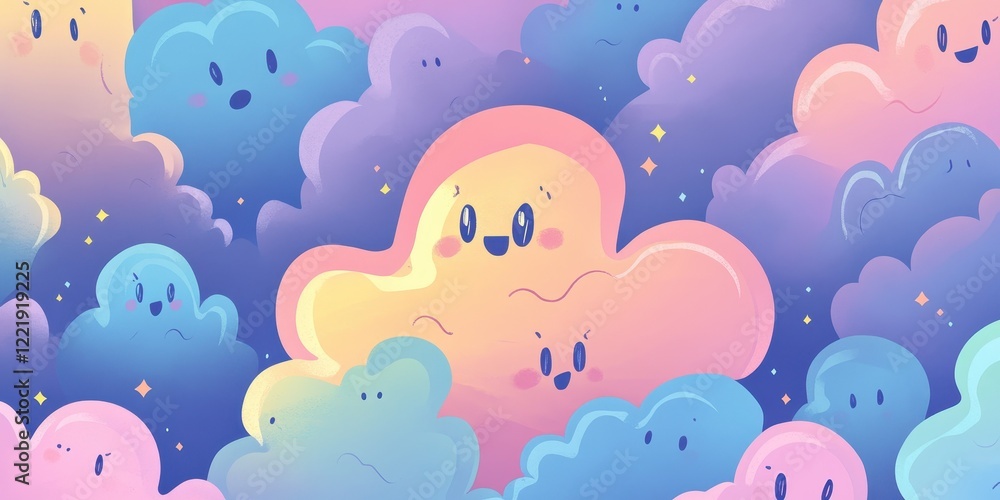 Happy pastel clouds smiling in a dreamy sky Happy pastel clouds smiling in a dreamy sky