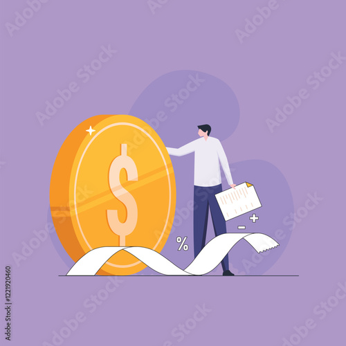 Businessman calculating personal expenses and income tax, Tax deduction planning and Tax time concept
