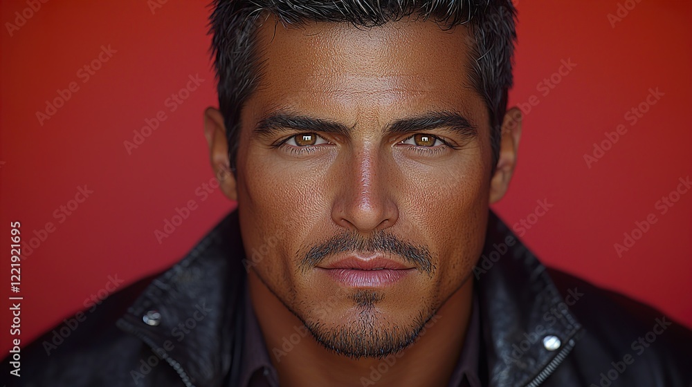 Obraz premium Attractive Latin businessman text messaging through mobile phone against colored background 