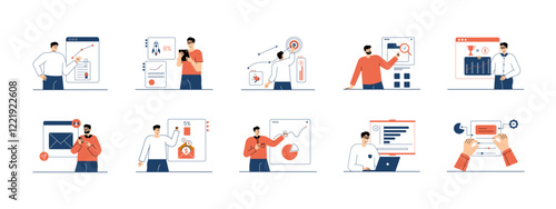 Businessman set illustrations. Flat vector illustrations