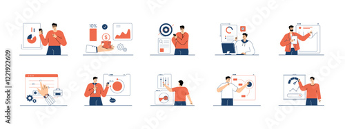 Businessman set illustrations. Flat vector illustrations