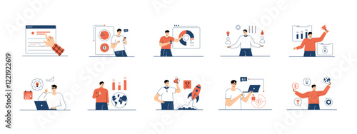Businessman set illustrations. Flat vector illustrations