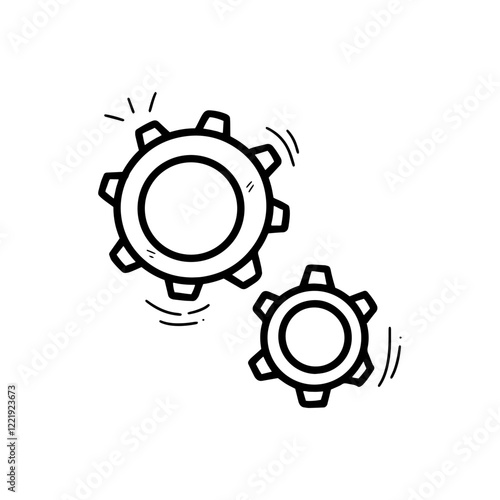 Hand Drawn Gears Illustration. Doodle Vector. Isolated on White Background - EPS 10 Vector