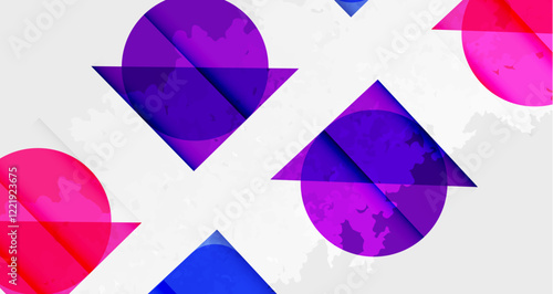 Squares, circles and triangles and grainy noisy texture. Vector Illustration For Wallpaper, Banner, Background, Card, Book Illustration, landing page