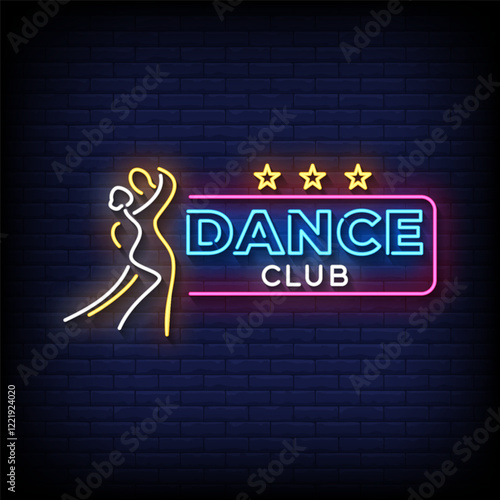 dance club neon sign with brick wall background vector photo