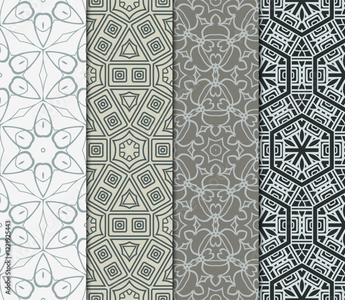 set of 4 beautiful geometric seamless pattern of different geometric shapes. vector illustration.