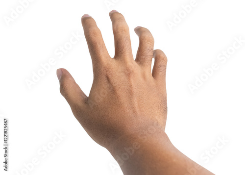 Wall Mural male hand reaching, holding or grabbing something isolated on white background