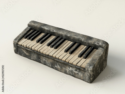 3D rendering solid concrete keyboard sculpture,industrial aesthetics musical contemporary art,modern interior,innovative design,keys,input,stone,home,edgy,block,raw,bold,trendy,decor,piano,studio, photo