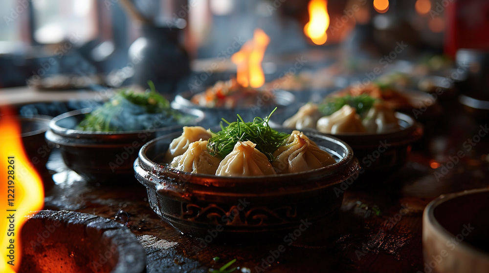 Delicious Dumplings Serve In Plate On Blurry Background Delicious Dumplings Serve In Plate On Blurry Background