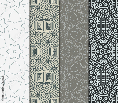 set of 4 beautiful geometric seamless pattern of different geometric shapes. vector illustration.