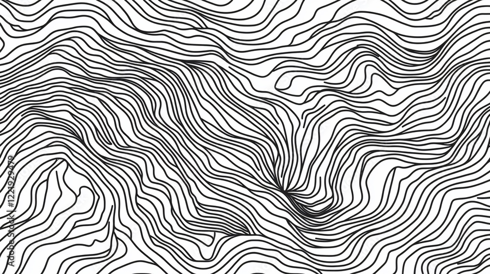 Abstract Topographic Lines: Black and White Wavy Pattern Abstract Topographic Lines: Black and White Wavy Pattern