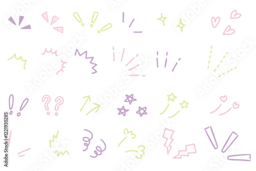 手描きでかわいい感情表現のシンプル装飾イラストセット