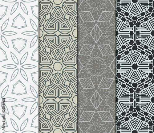 set of 4 beautiful geometric seamless pattern of different geometric shapes. vector illustration.