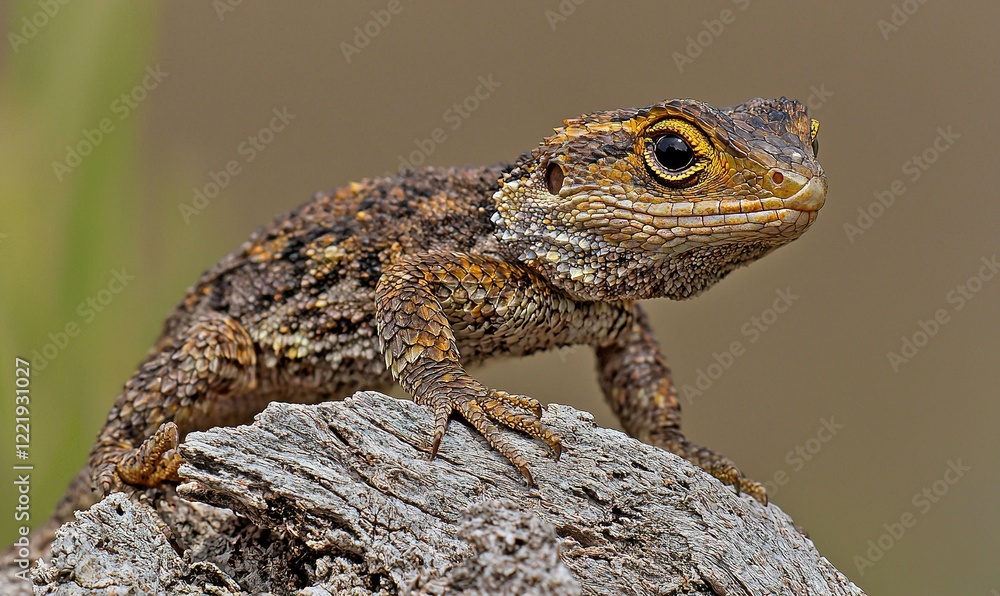 Lizard on wood, blurred background, nature wildlife image, ideal for educational use Lizard on wood, blurred background, nature wildlife image, ideal for educational use