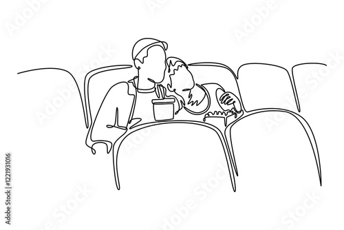 Movie theater concept. Single line draw design vector graphic illustration.