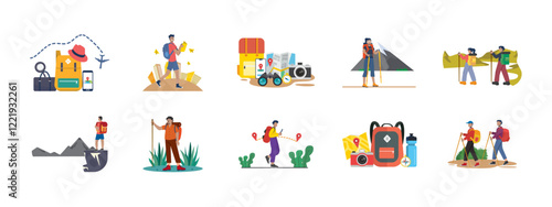 Adventure illustration set. Flat vector illustration.