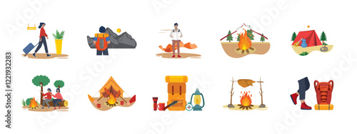 Adventure illustration set. Flat vector illustration.