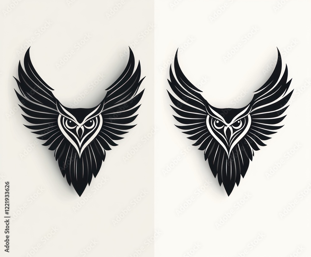 Obraz premium Stylized Owl with Outstretched Wings Design