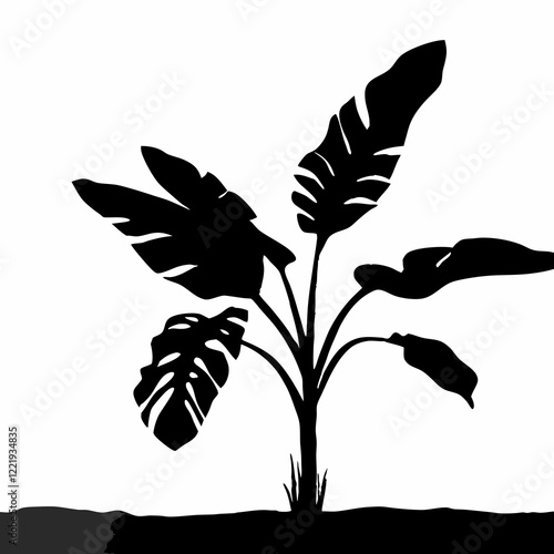 A tall palm tree with a tall pole in the middle. The pole is black and has a white base