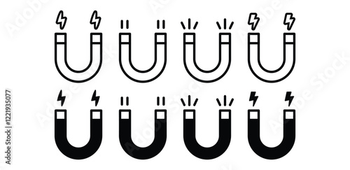 magnet symbol sign icon vector design black white color simple flat modern outline and black filled illustration collection sets