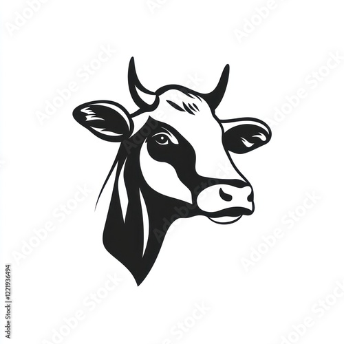 Black and white illustration of a cows head