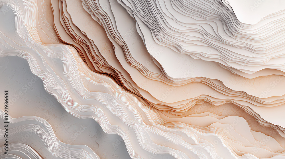 Obraz premium Soft cream toned texture resembling marble with flowing lines and gentle curves, creating serene and elegant visual effect. Ideal for backgrounds and design projects