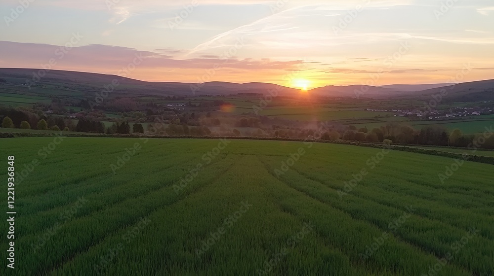 Sunset over rolling hills and farmland Sunset over rolling hills and farmland