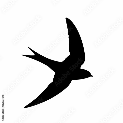 A black bird flying in the sky. The bird is flying in a straight line