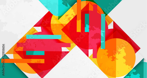 Squares, circles and triangles and grainy noisy texture. Vector Illustration For Wallpaper, Banner, Background, Card, Book Illustration, landing page