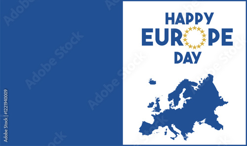 Europe Day Background with Map Silhouette and Europe Star Logo. Annual public holiday in May. It is the name of two annual commemorations - 5 May by the Council of Europe and 9 May by the European Uni
