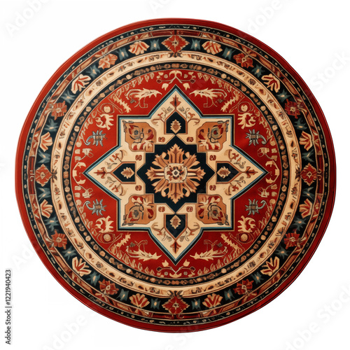 Round Red Oriental Rug Circular Carpet Mandala Design Ethnic Pattern Home Decor