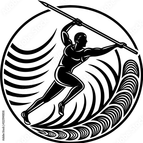 Javelin Power, Perfect Throw, Javelin Athlete, Silhouette Precision, Skyward Spear, Throwing Legends, Javelin Mastery, Silhouette Art, Javelin Dreams, Track and Field Star, Elegant Throw, Spear in Fli photo