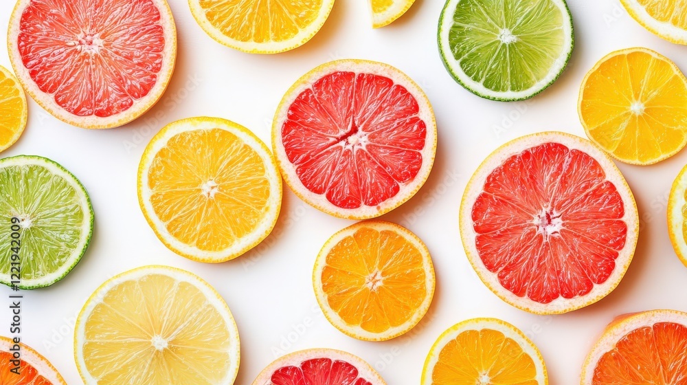 Fresh Citrus Fruit Slices on White Background Fresh Citrus Fruit Slices on White Background