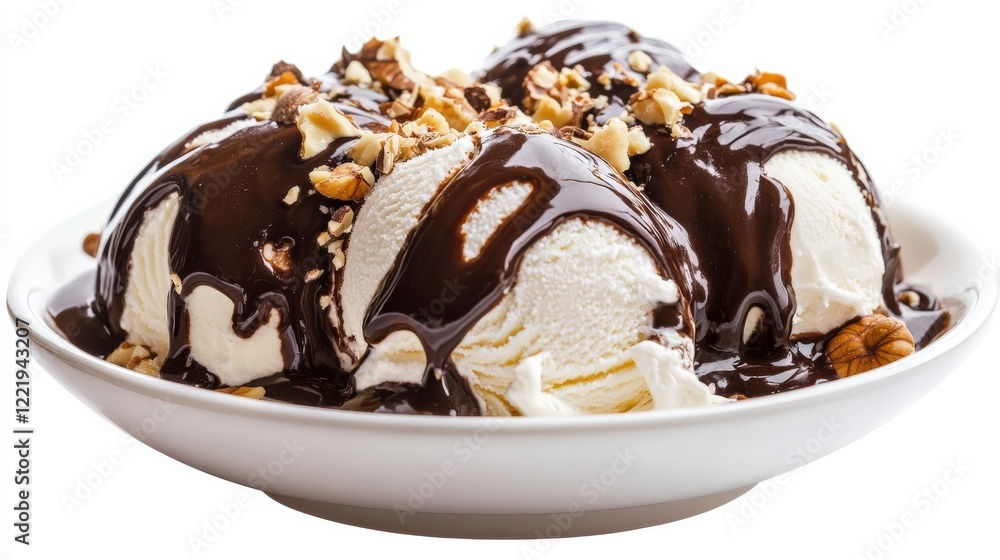 Creamy Sundae with Chocolate Sauce and Nuts Creamy Sundae with Chocolate Sauce and Nuts