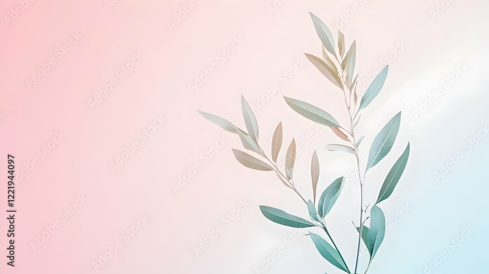 Fototapeta premium Soft Abstract Background with Green Leaves and Pastel Colors